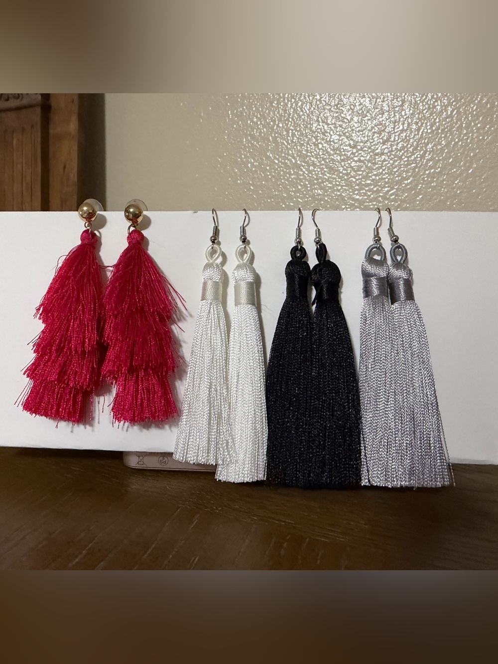 Tassel Drop Earrings - Hot Pink, White, Black, Silver